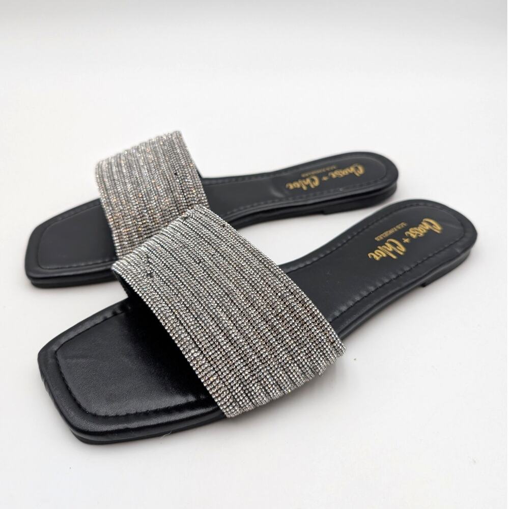 Chase & Chloe Eve 32 Slide Sandals Women's Black/Silver Size US7.5 EU38